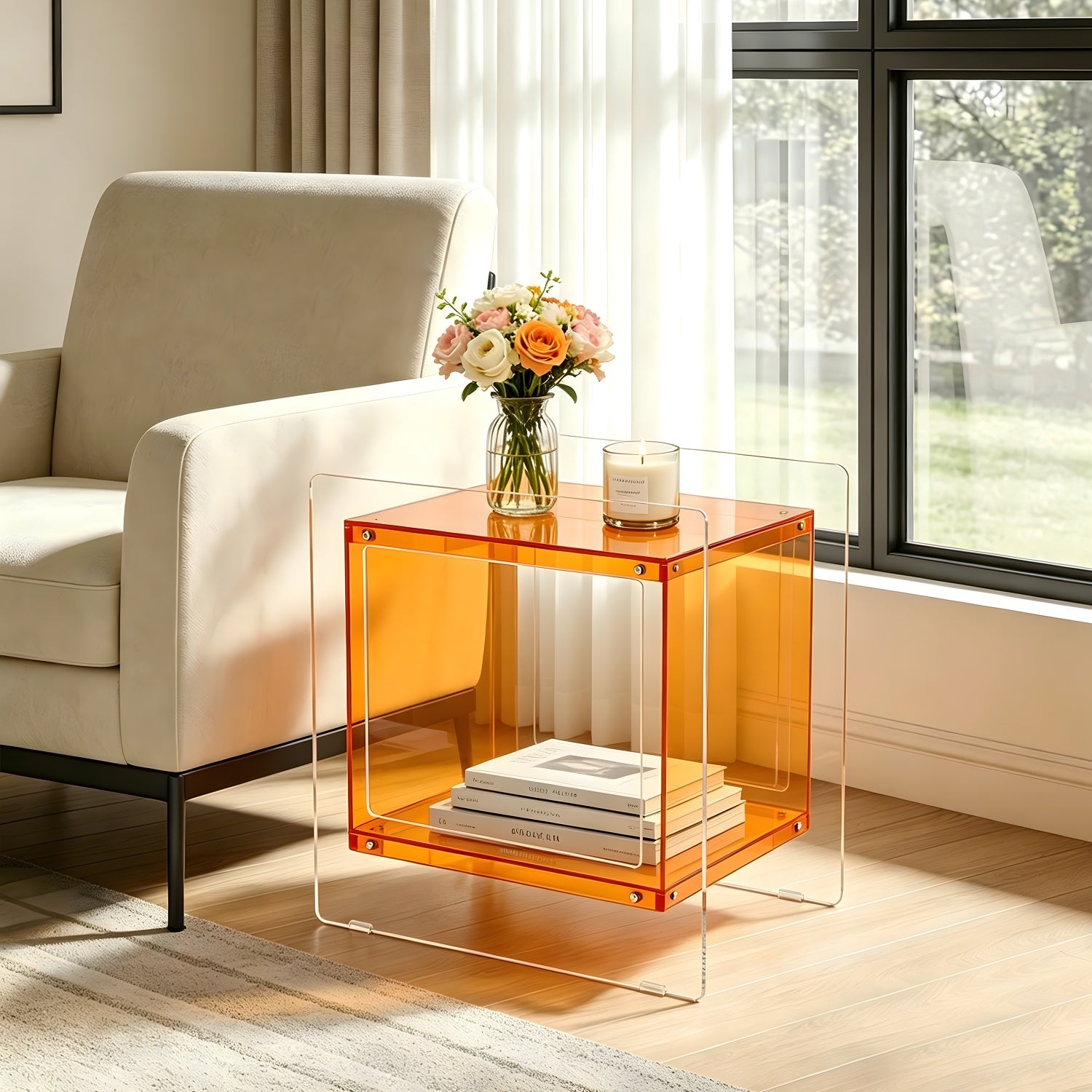 Square Acrylic End Side Table Record Player Table Bedside Home Decor