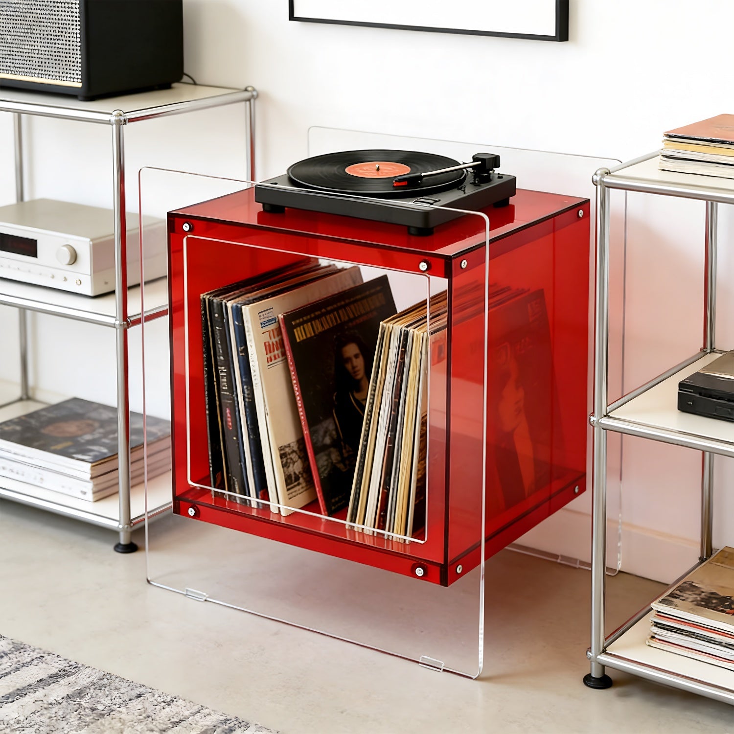 Square Acrylic End Side Table Record Player Table Bedside Home Decor