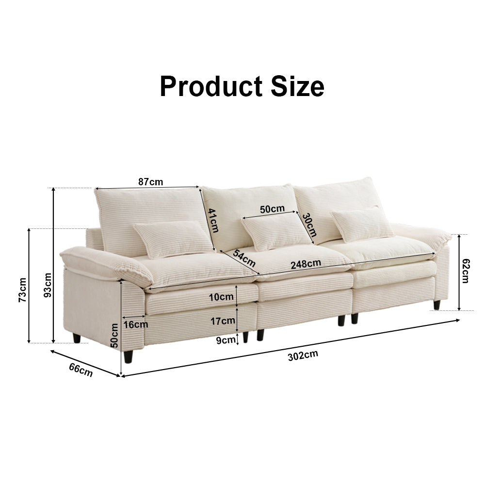 Sunlit Lazy Hours: Corduroy Wrap-Around Three-Seater Sofa