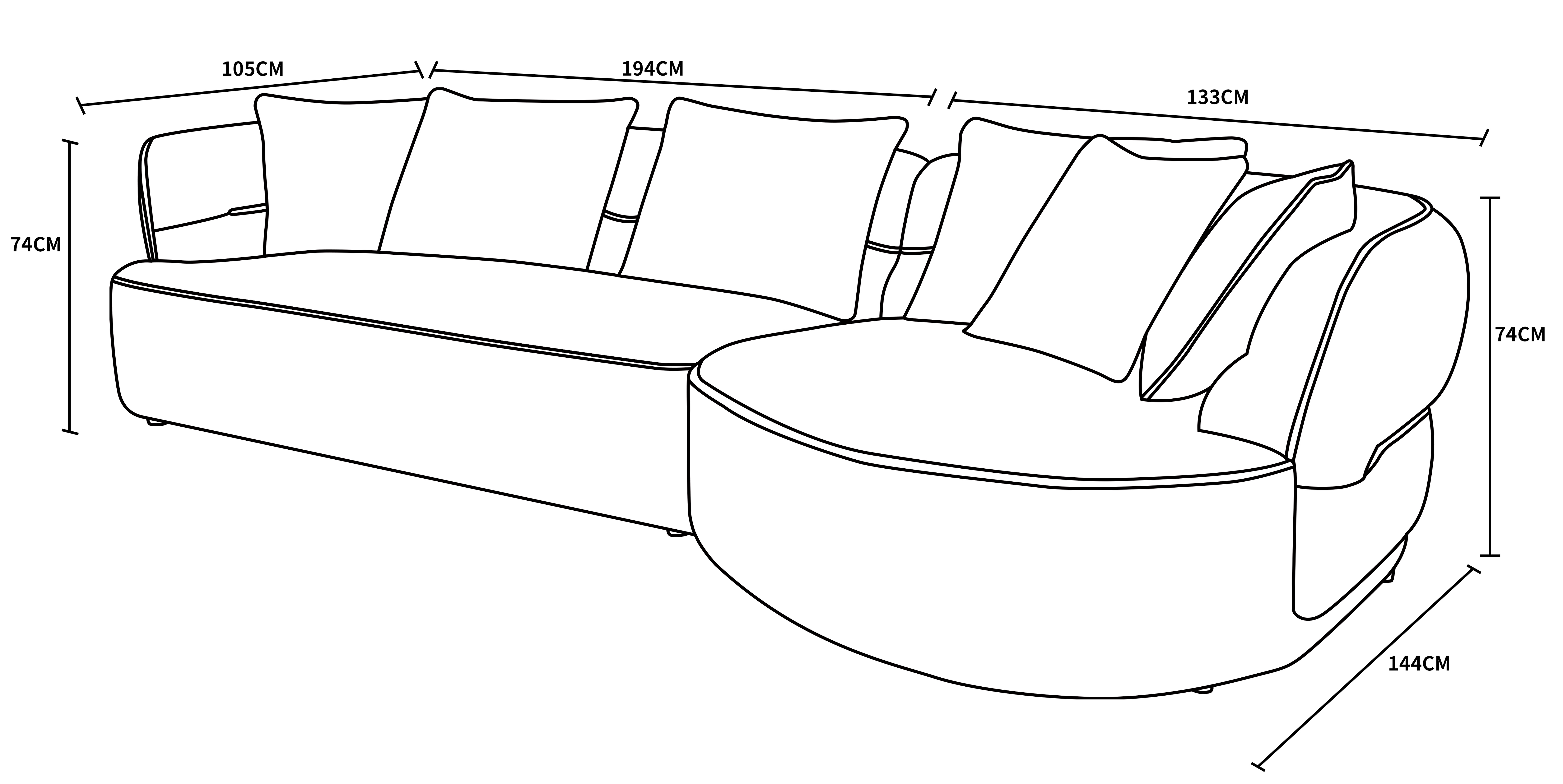 Modern Fabric Oversized Modular Sofa, Curved
