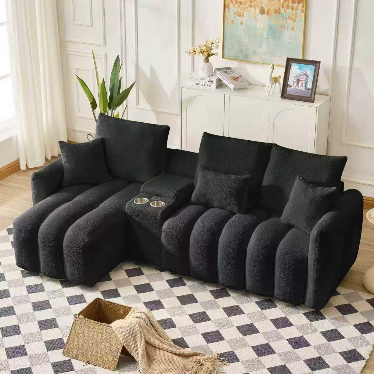 92-inch high-quality teddy fur fabric corner sofa