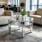 Round Silver Mirrored Coffee Table Glass Center Table Home Furnituer