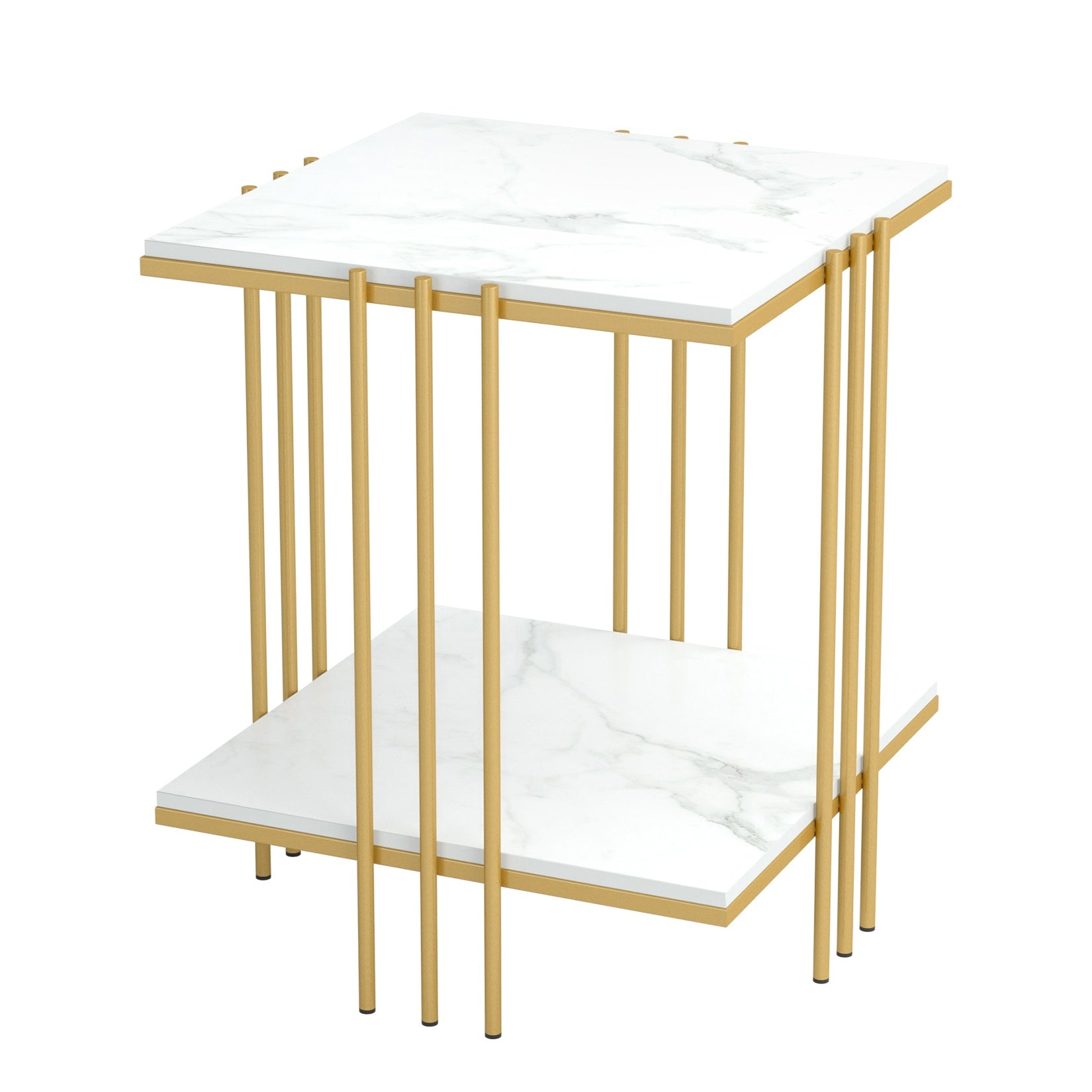 2 Tier Square Sofa End Side Table Sintered Stone Top Coffee Table