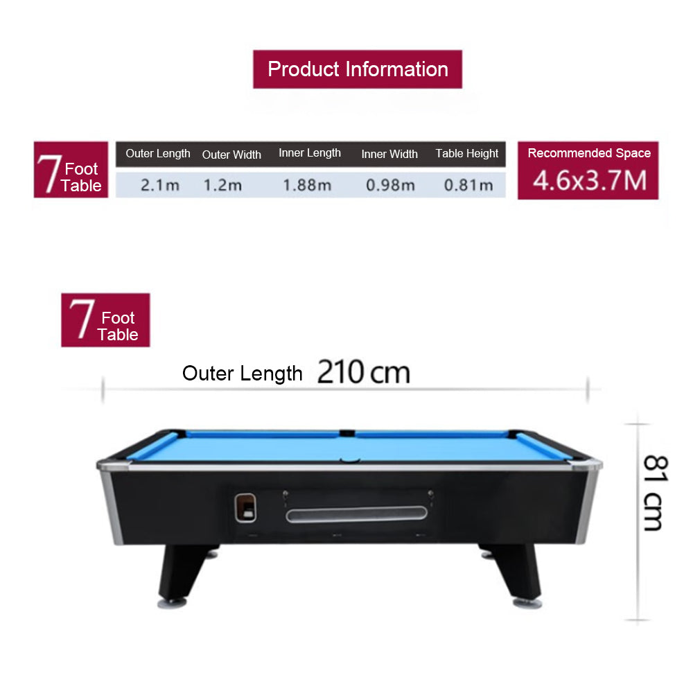 Coin-Operated Billiard Table, Complete with all Accessories, 7FT