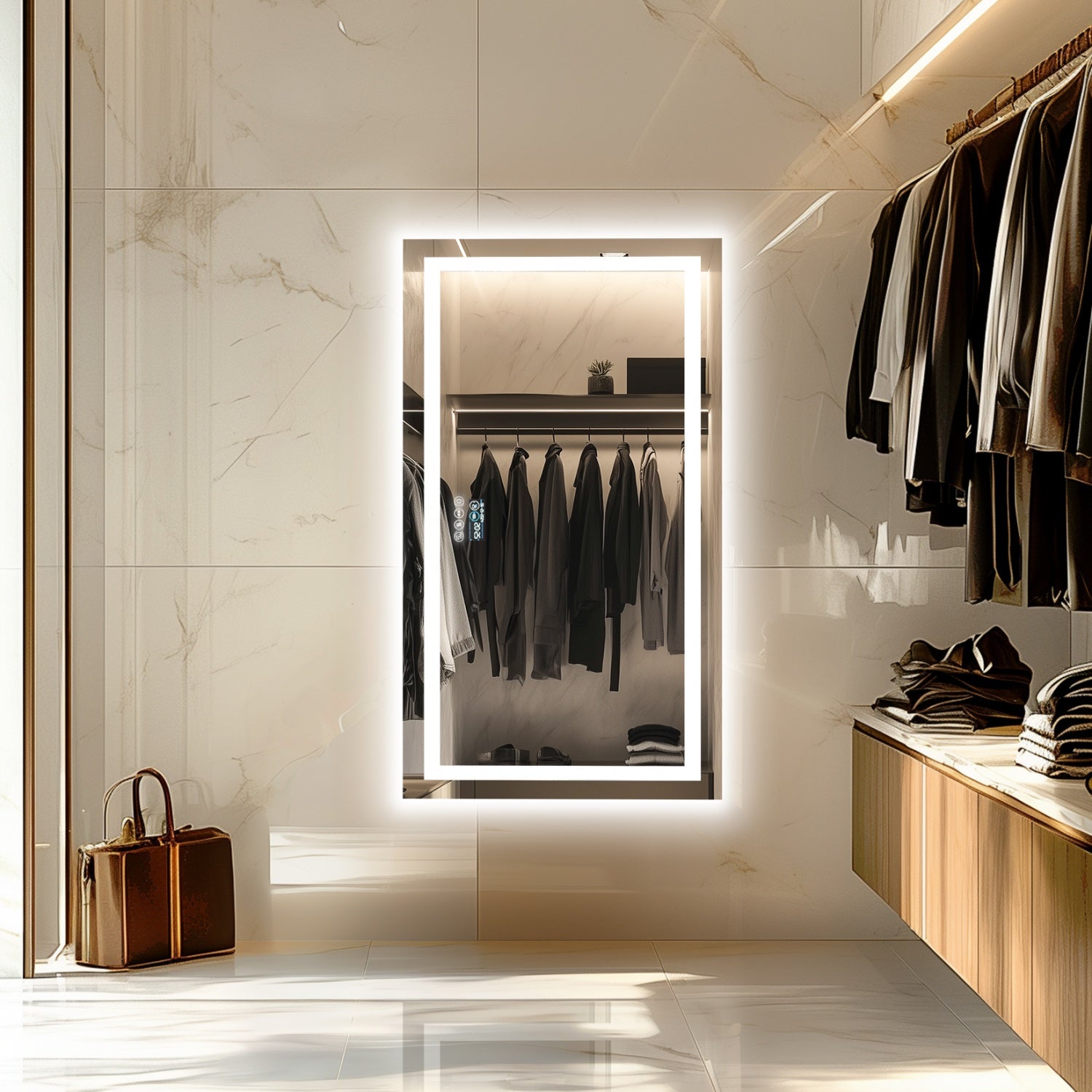 Rectangular LED Bathroom Mirror with Bluetooth Speaker Date and Time