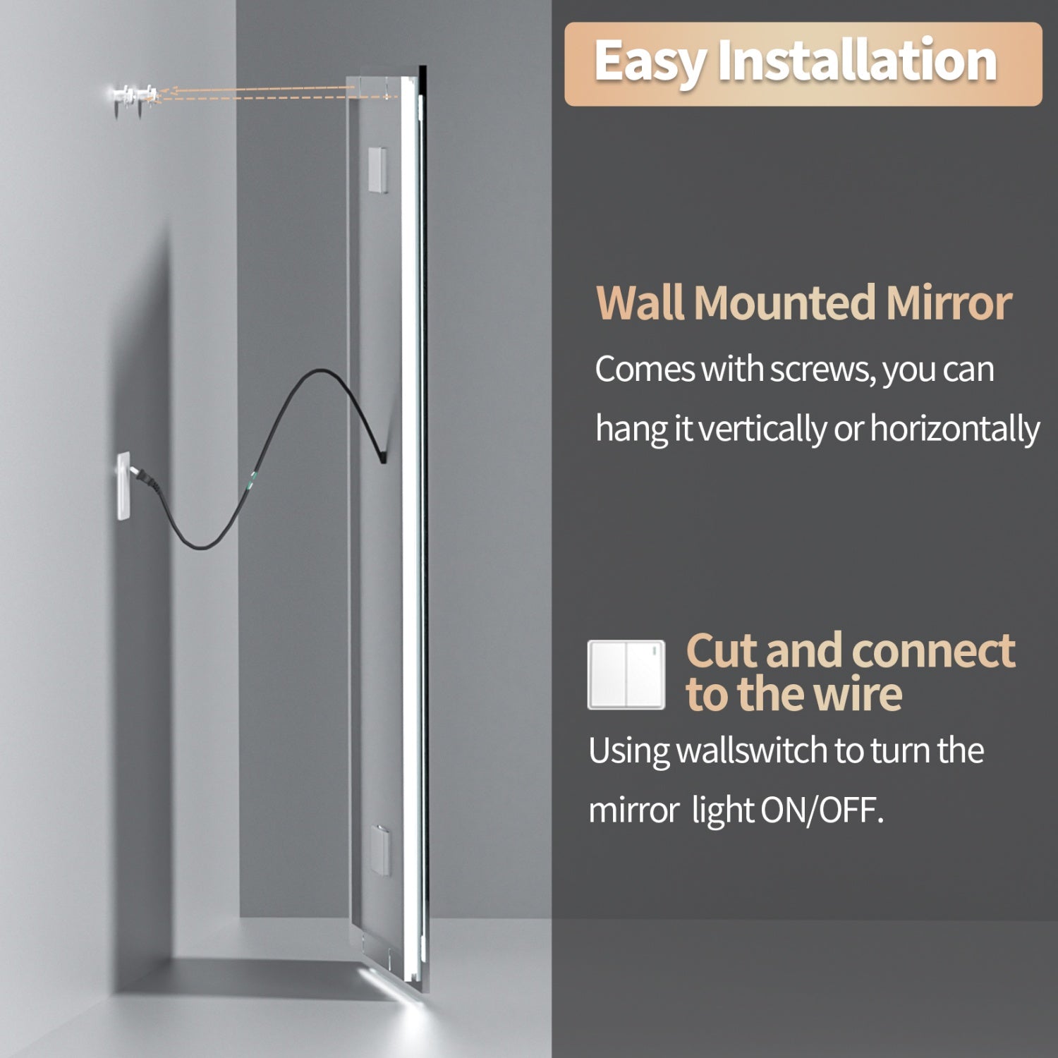 Rectangular LED Bathroom Mirror with Bluetooth Speaker Date and Time