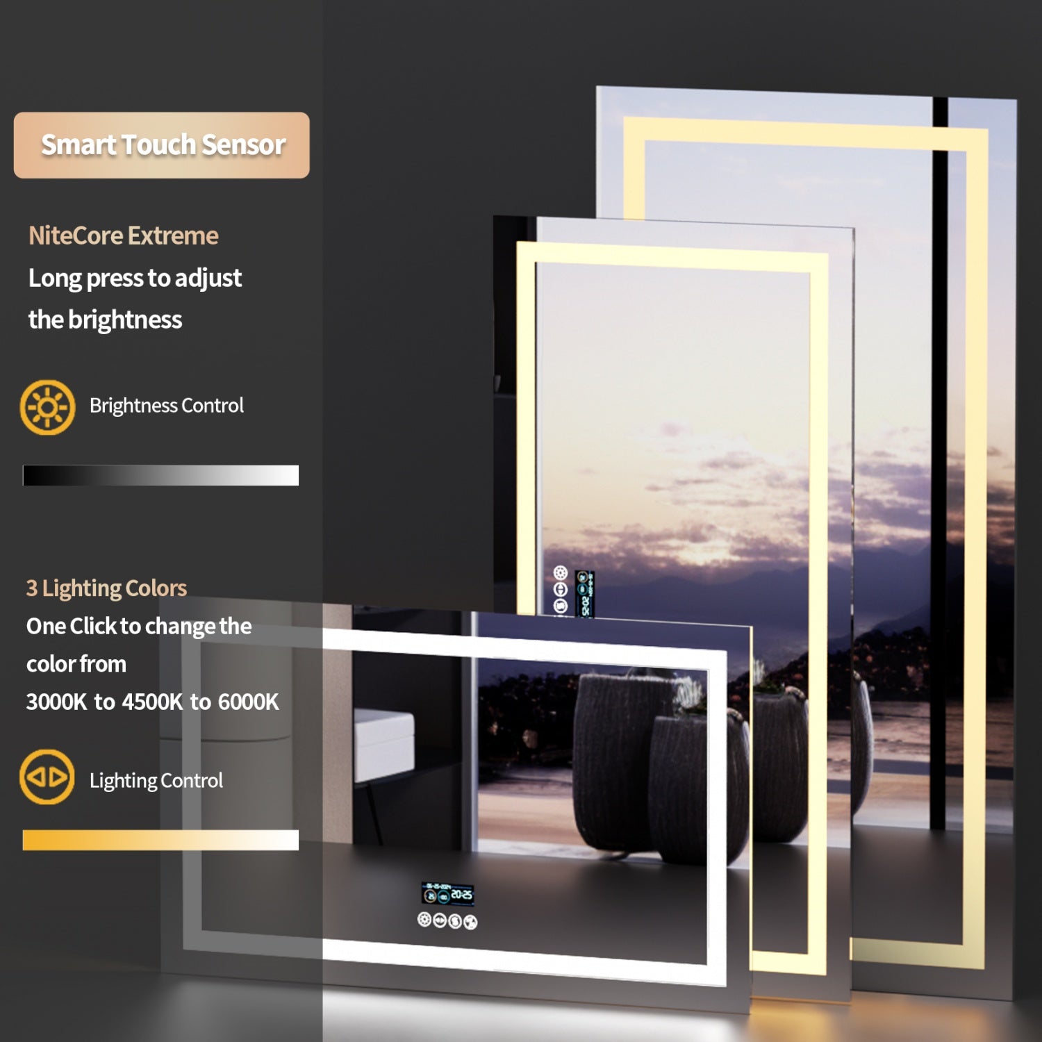 Rectangular LED Bathroom Mirror with Bluetooth Speaker Date and Time