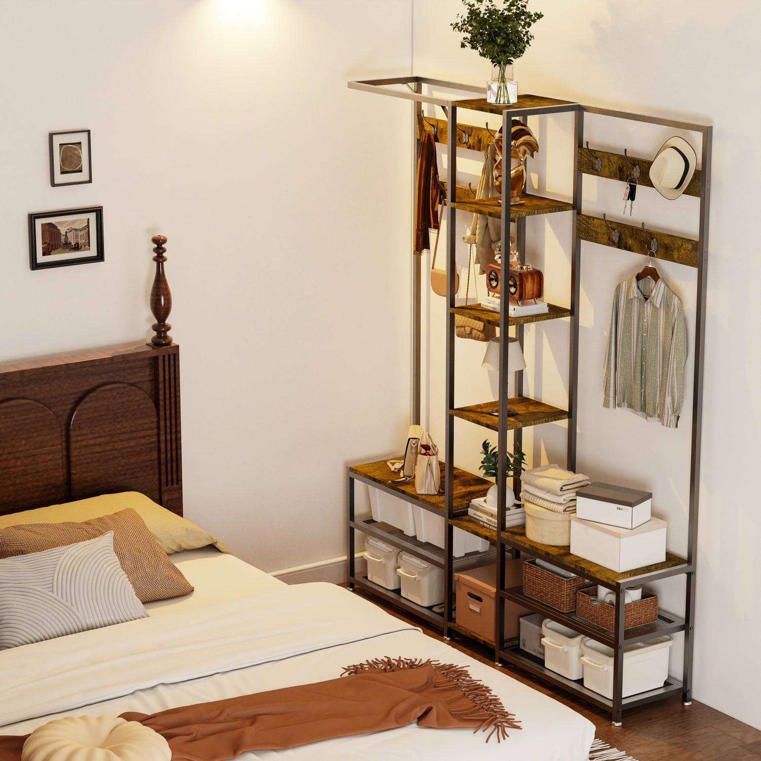 Entryway Hall Tree with Shoe Bench Corner Coat Rack Stand for Hallway