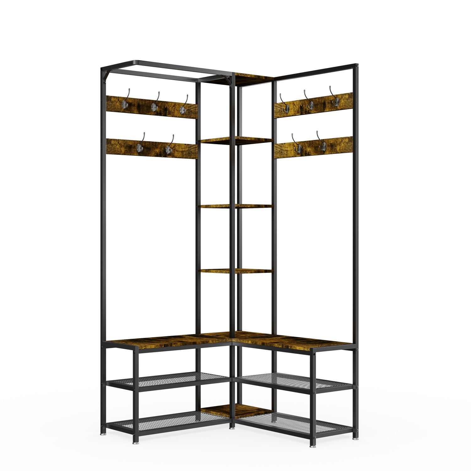 Entryway Hall Tree with Shoe Bench Corner Coat Rack Stand for Hallway