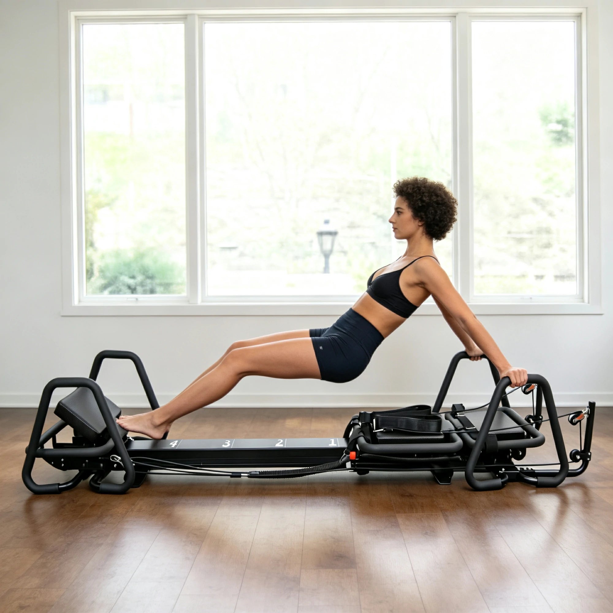 Eeeza Mini Supermodel Adjustable Pilates Reformer with Wall-Mount