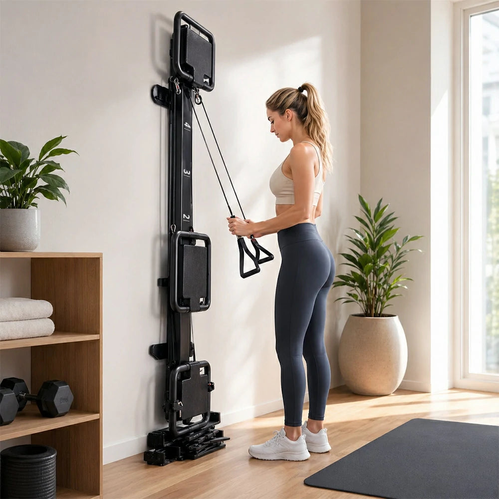 Eeeza Mini Supermodel Adjustable Pilates Reformer with Wall-Mount