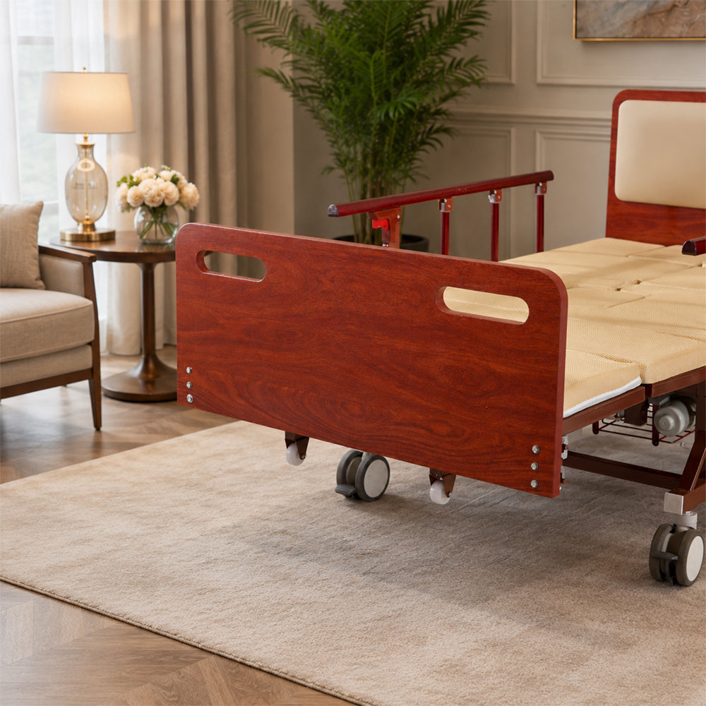 Adjustable Electric Bed for Senior with Nursing Mattress, Wood