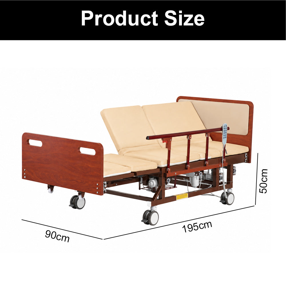 Adjustable Electric Bed for Elderly with Nursing Mattress, Wood