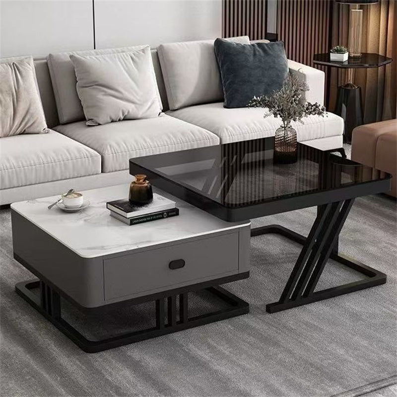 Modern Sintered Stone Coffee Table with Tempered Glass for Living Room