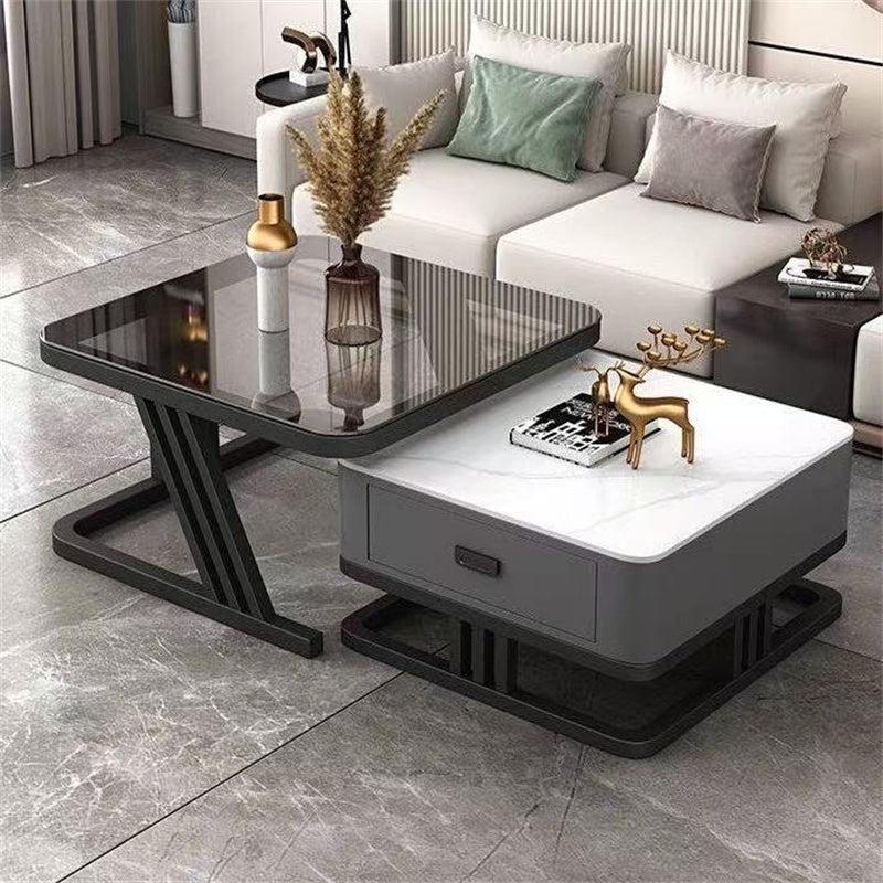 Modern Sintered Stone Coffee Table with Tempered Glass for Living Room