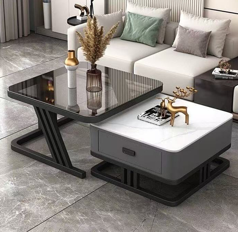 Modern Sintered Stone Coffee Table with Tempered Glass for Living Room