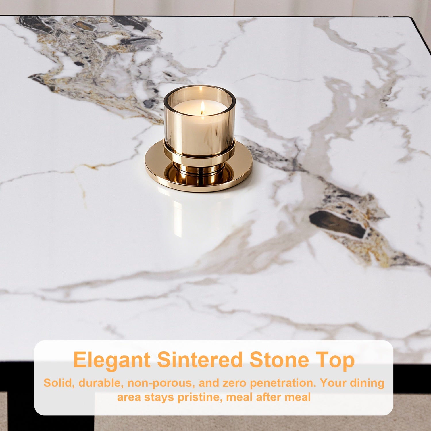 Eeeza Dining Table with Sintered Stone Top, Rectangular
