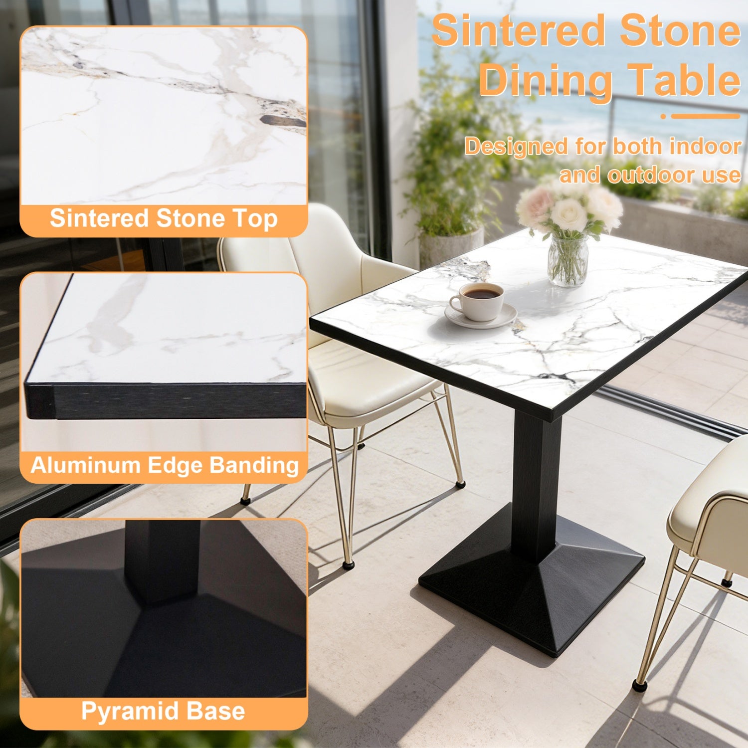 Eeeza Dining Table with Sintered Stone Top, Rectangular