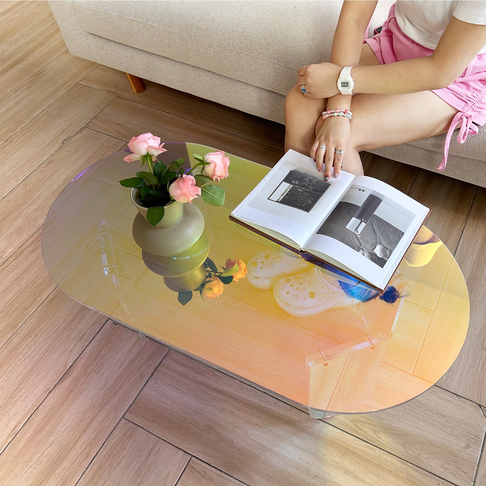 Acrylic Coffee Table for Living Room, Oval