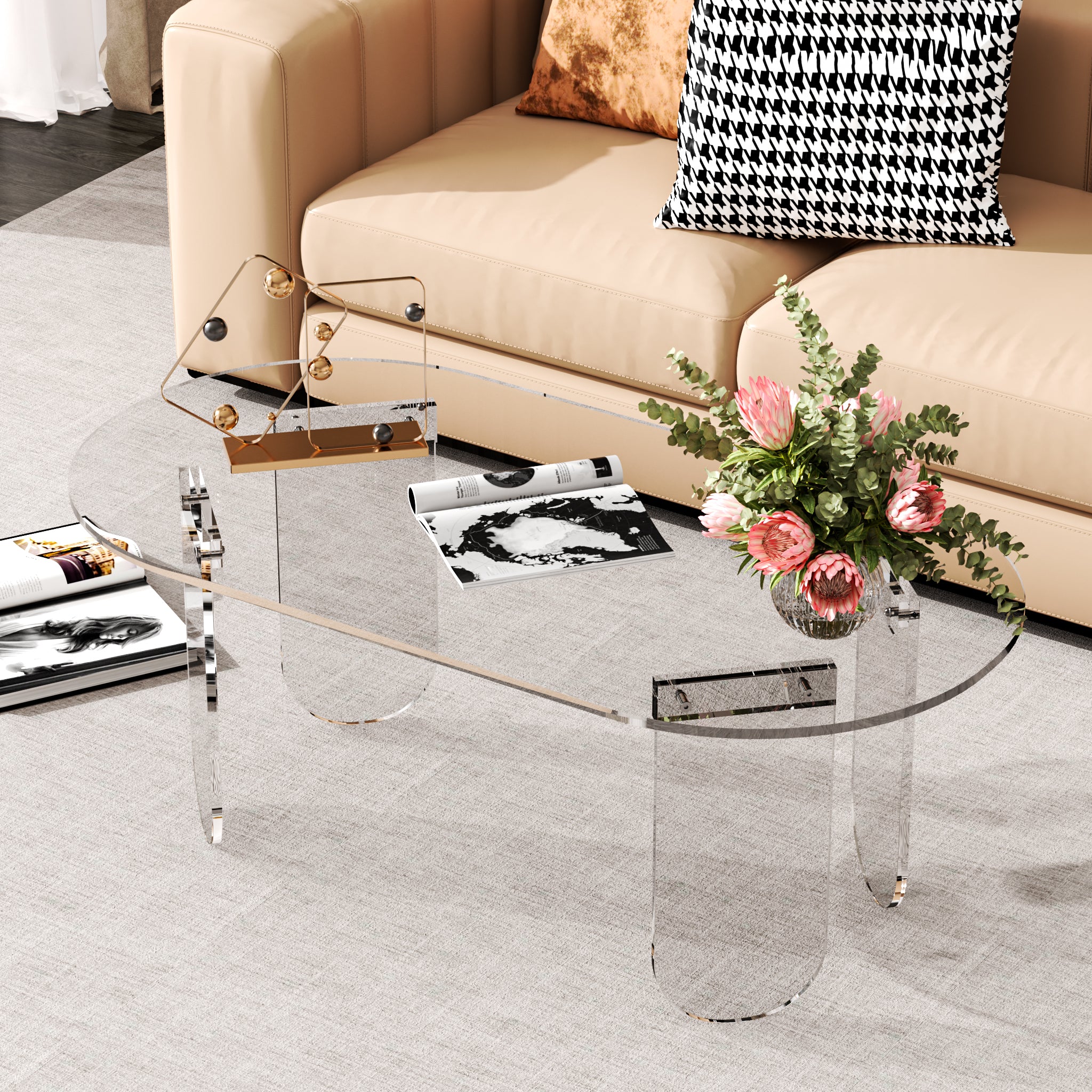 Acrylic Coffee Table for Living Room, Oval