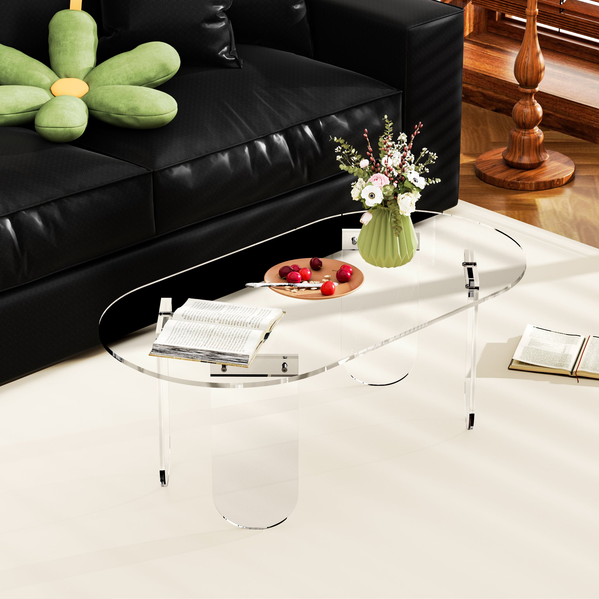 Acrylic Coffee Table for Living Room, Oval