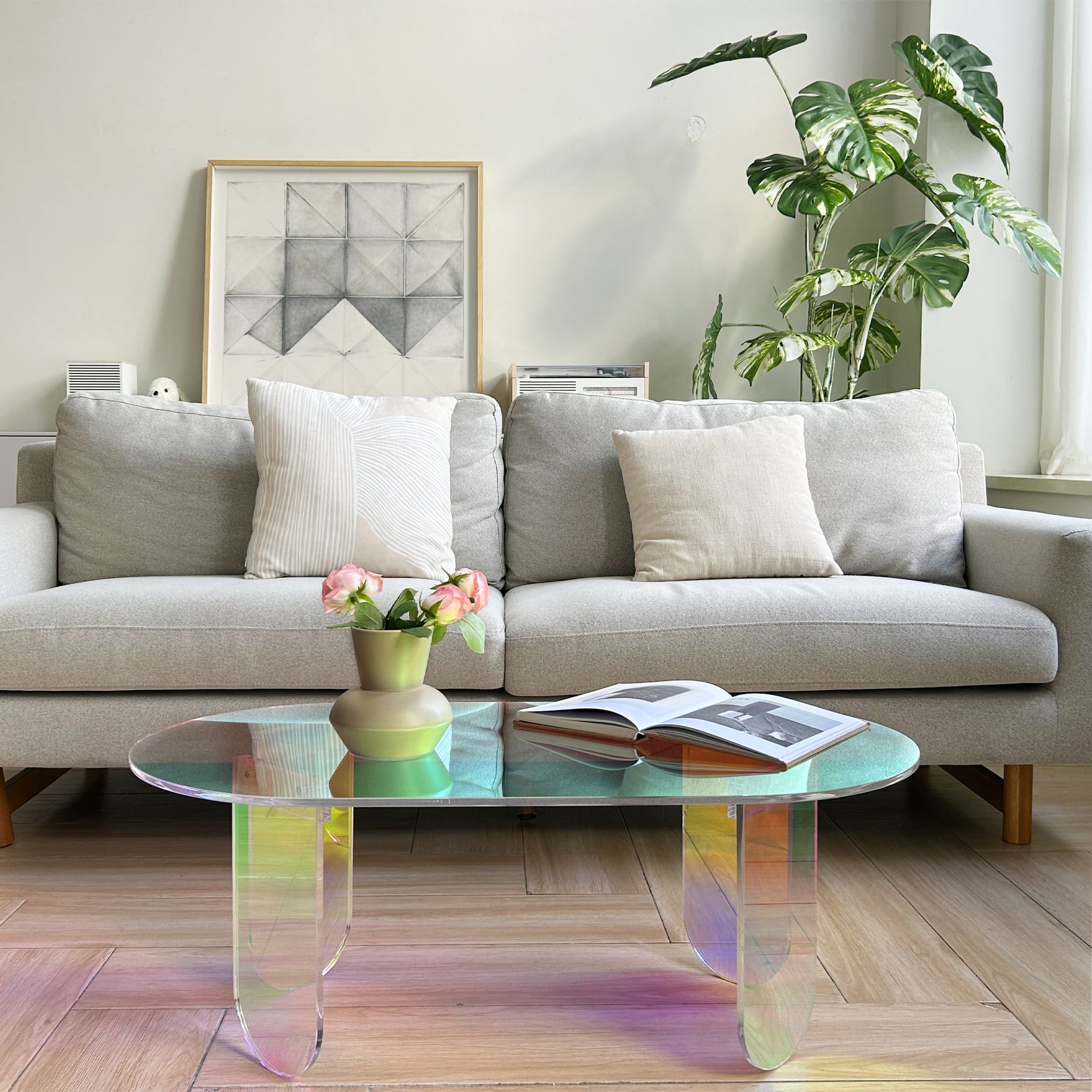 Acrylic Coffee Table for Living Room, Oval