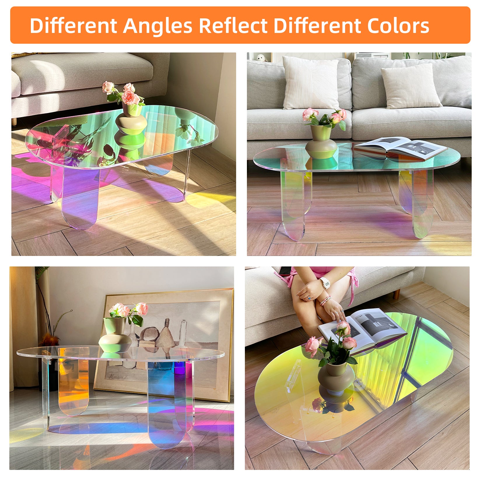 Acrylic Coffee Table for Living Room, Oval