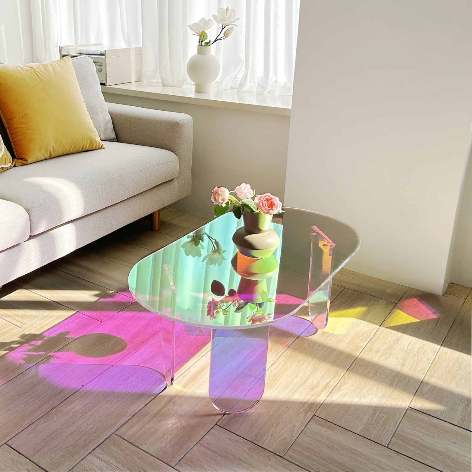 Acrylic Coffee Table for Living Room, Oval