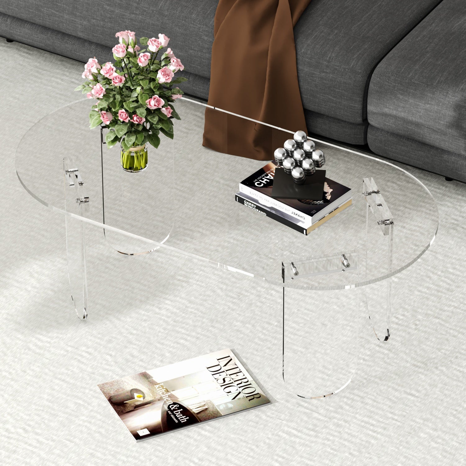 Acrylic Coffee Table for Living Room, Oval