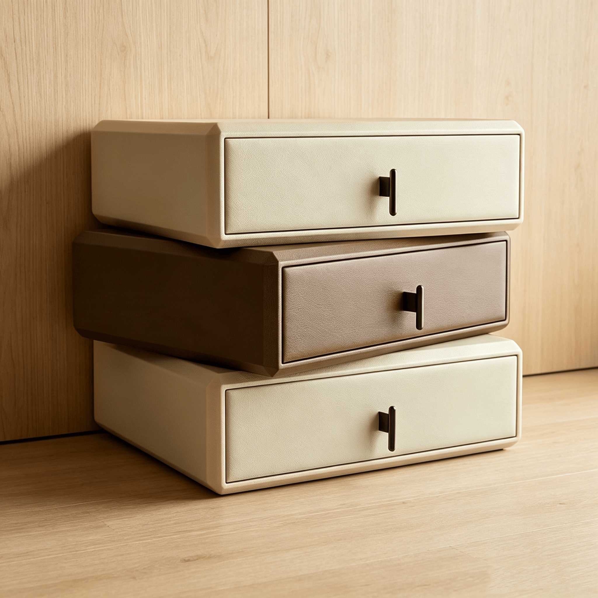 Italian Luxury Style Rotatable Nightstand with Three-layer for Bedroom