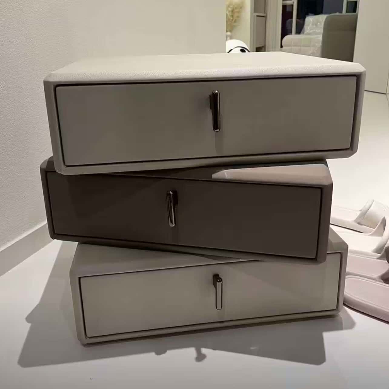 Italian Luxury Style Rotatable Nightstand with Three-layer for Bedroom