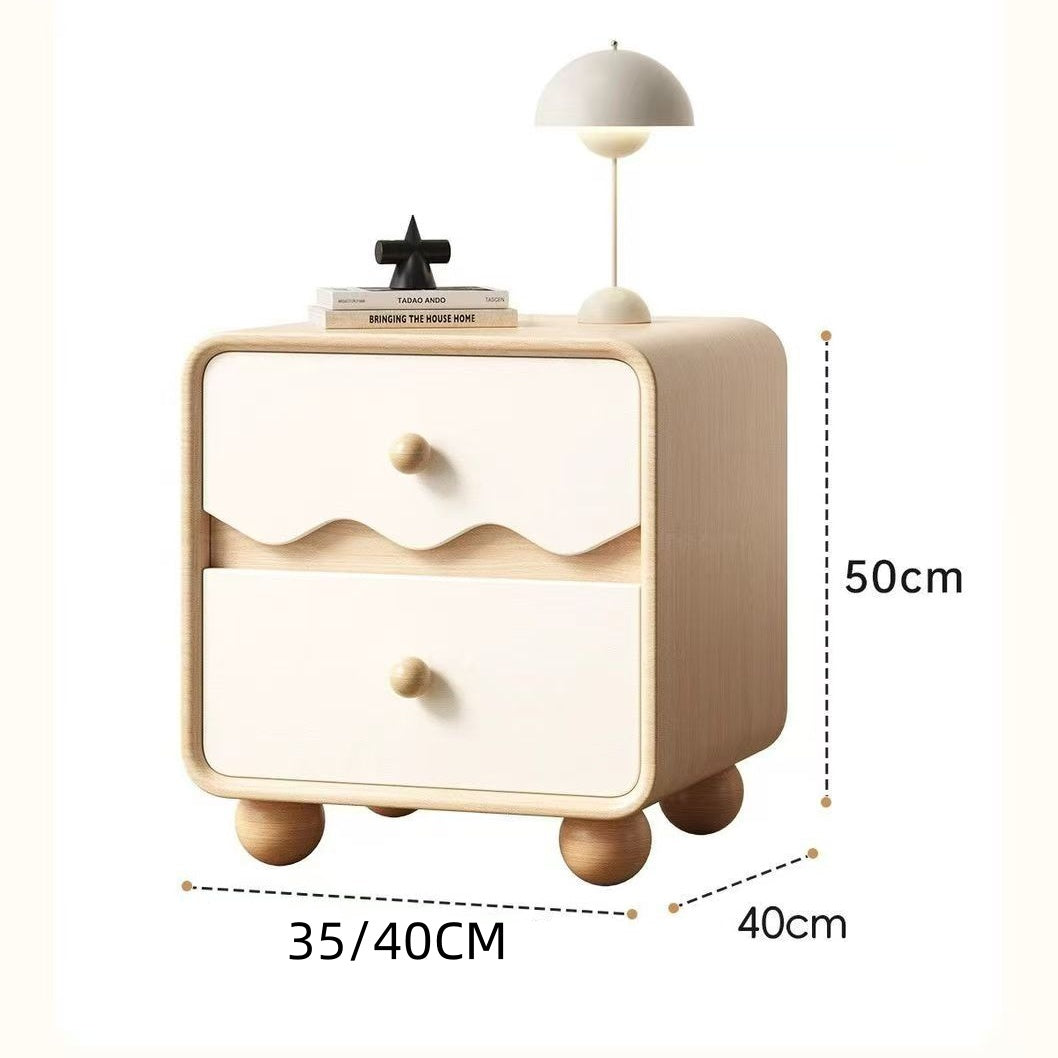 Wave‑Textured Nightstand with 2 Drawers for Bedroom, Solid Wood