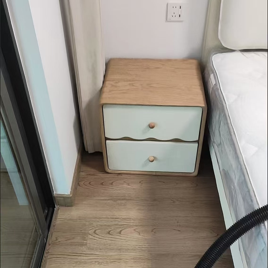 Wave‑Textured Nightstand with 2 Drawers for Bedroom, Solid Wood