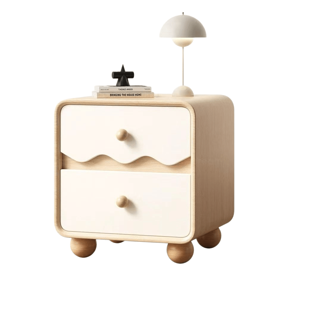 Wave‑Textured Nightstand with 2 Drawers for Bedroom, Solid Wood