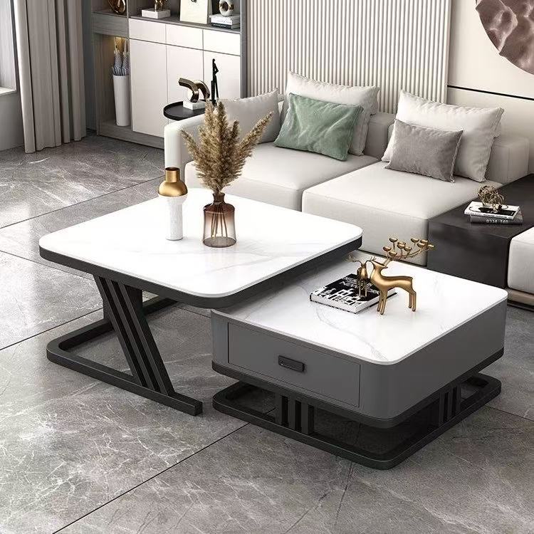 Modern Sintered Stone Coffee Table with Tempered Glass for Living Room