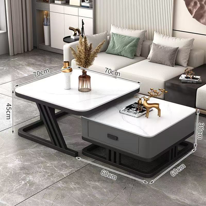Modern Sintered Stone Coffee Table with Tempered Glass for Living Room