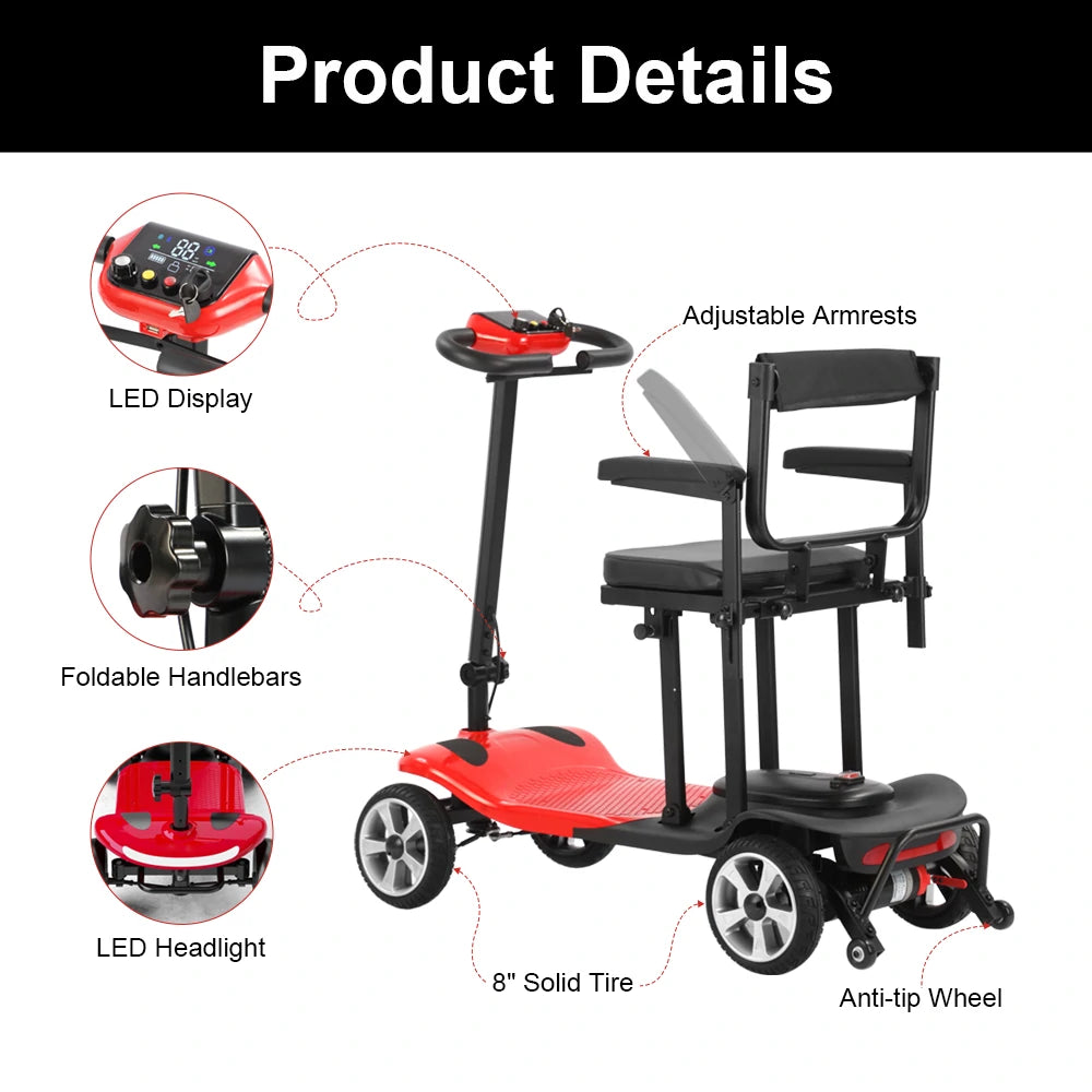 Eeeza MS210 Lightweight Folding Mobility Scooter, 180W, 24V 10.4Ah