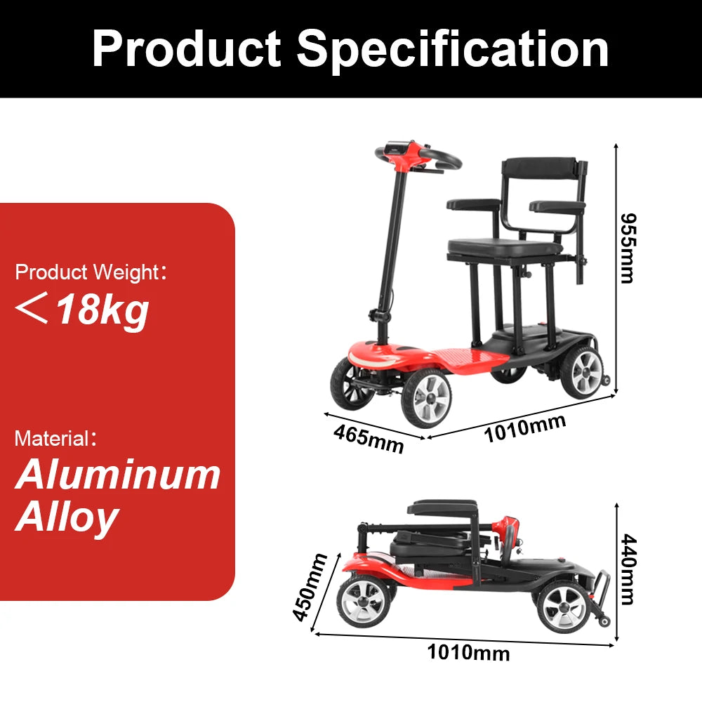 Eeeza MS210 Lightweight Folding Mobility Scooter, 180W, 24V 10.4Ah