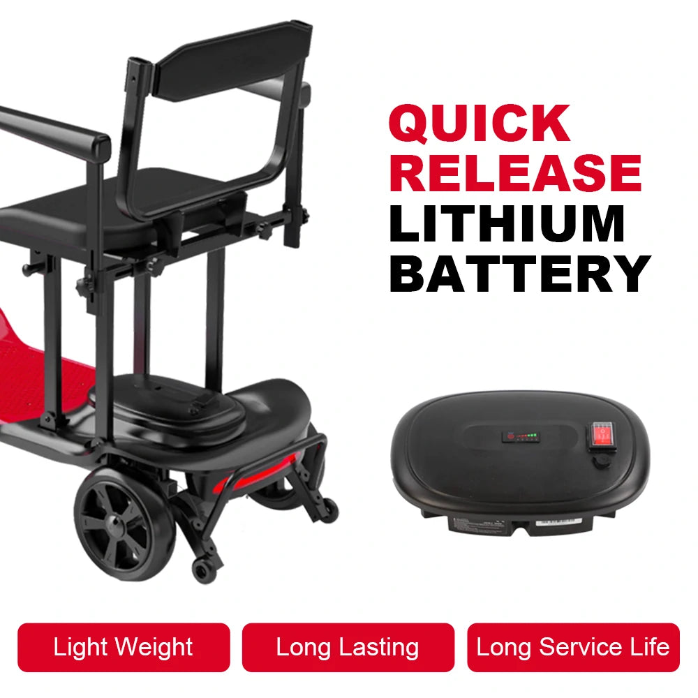 Eeeza MS210 Lightweight Folding Mobility Scooter, 180W, 24V 10.4Ah