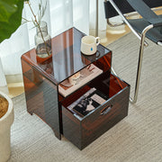 Acrylic Storage Side Table with Drawer and Wheels for Bedroom