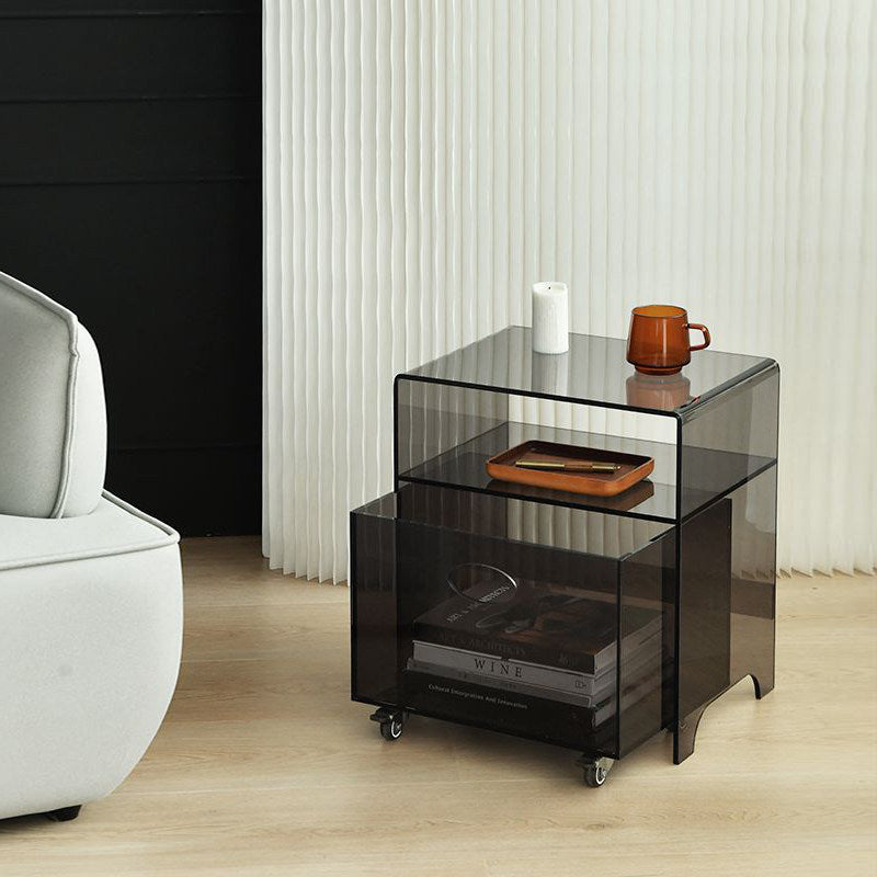 Acrylic Storage Side Table with Drawer and Wheels for Bedroom