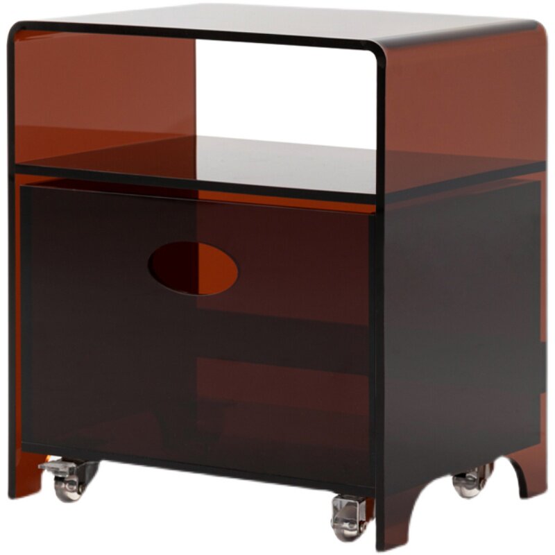 Acrylic Storage Side Table with Drawer and Wheels for Bedroom