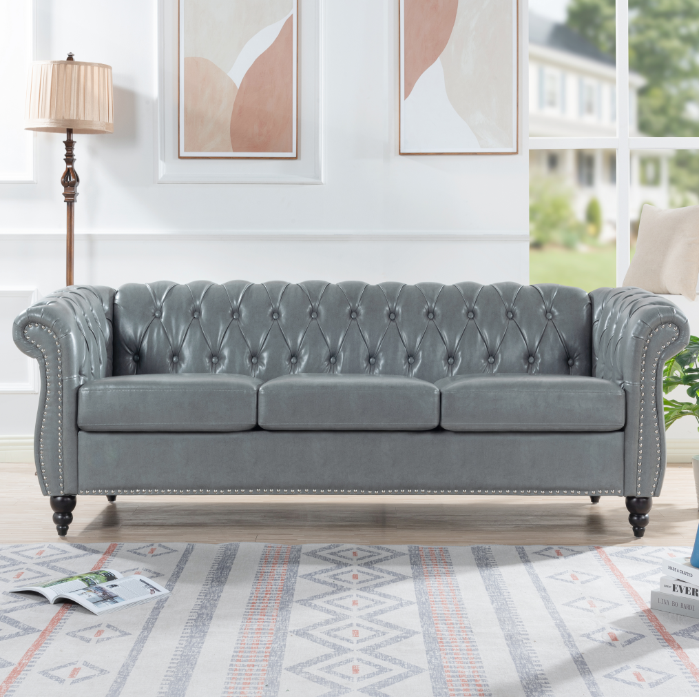Retro Chesterfield Style Sofa, 3-Seater, PU Leather