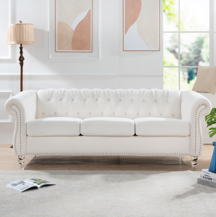 Retro Chesterfield Style Sofa, 3-Seater, PU Leather