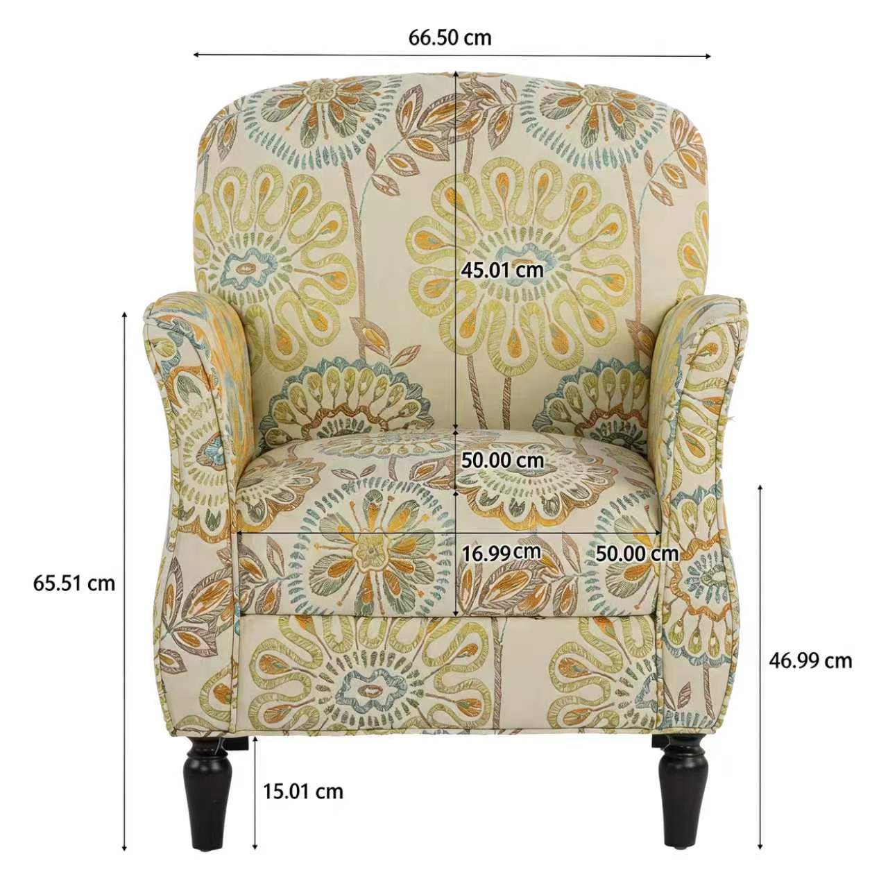 Vintage Floral Accent Armchair for Living Room, Fabric, Birch