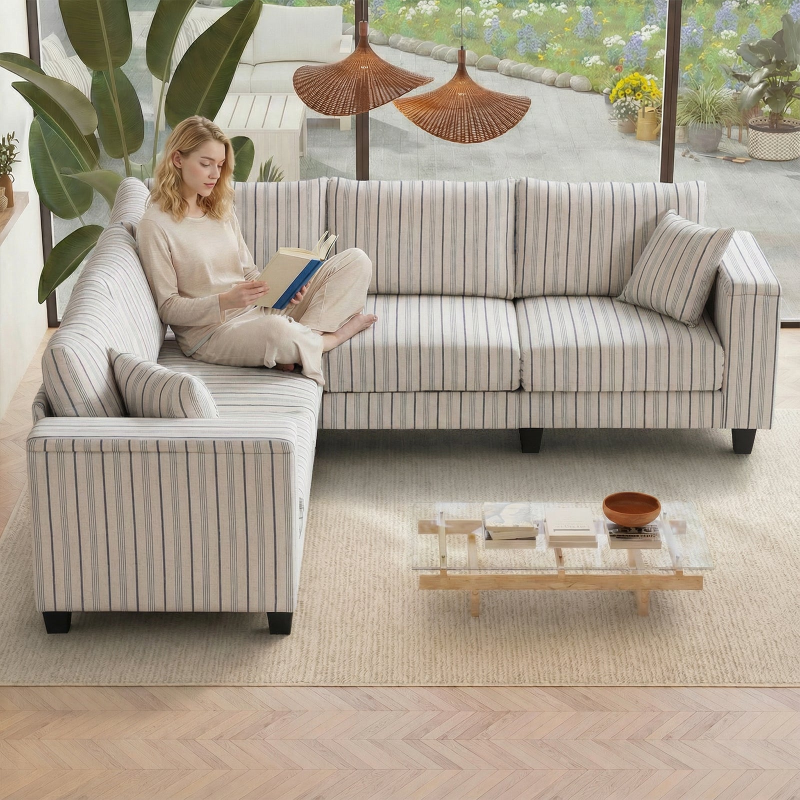 Eeeza L-Shaped Deep Sectional Sofa with Armrest Storage, 5-Seat
