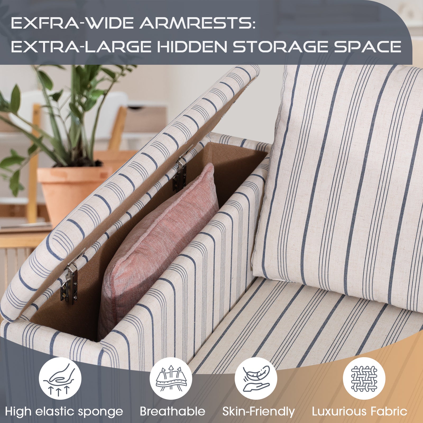 Eeeza L-Shaped Deep Sectional Sofa with Armrest Storage, 5-Seat