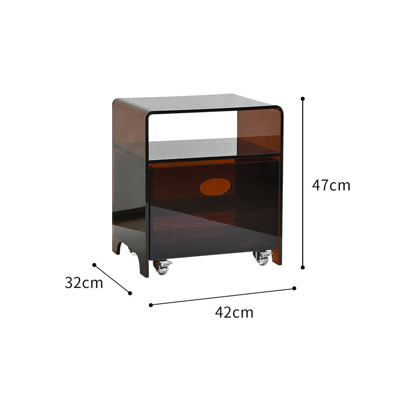 Acrylic Storage Side Table with Drawer and Wheels for Bedroom