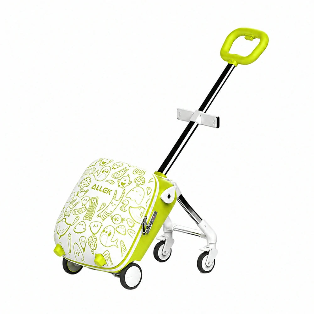 Kids’ Carry-On Suitcase with Ride-On Seat & Safety Rail, Anti-Rollover