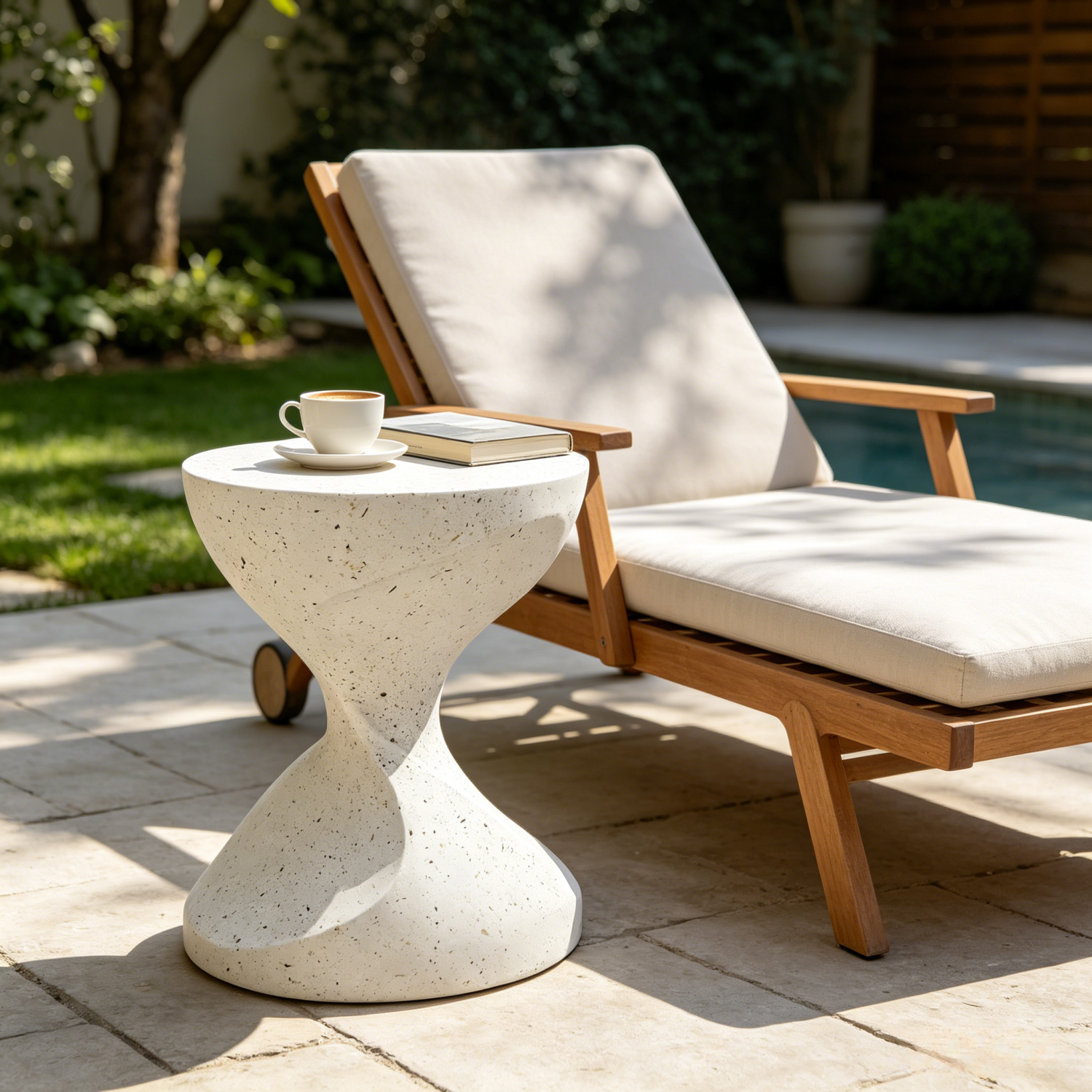 Modern Side Table for Indoor and Outdoor, Concrete, White